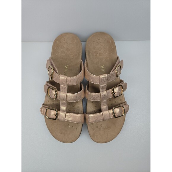 Vionic Misa Metallic Rose Gold Adjustable 3 Strap Slide Sandal Size 9  Comfort - Picture 3 of 12